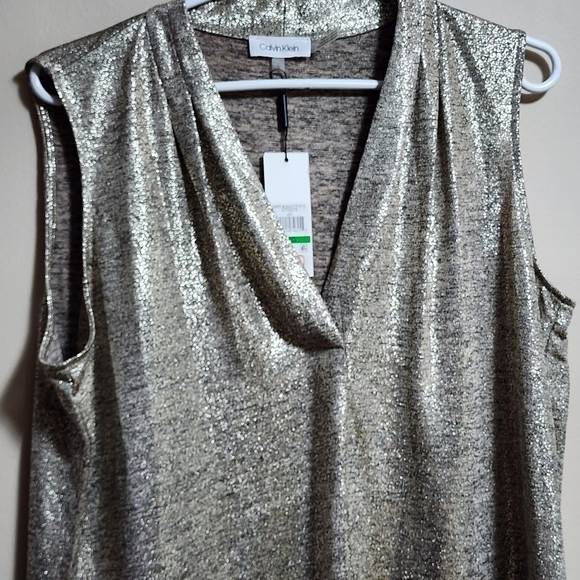 Calvin Klein mettalic v neck sleeveless blouse color gold Size large - Picture 6 of 6
